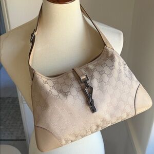 Gucci Light Beige GG Monogram Shoulder Bag with Silver Hardware